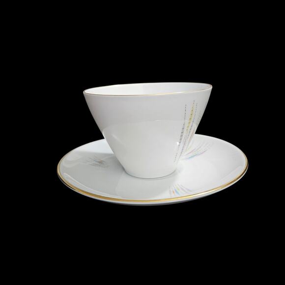 Edelstein Bavaria 21540 Cup & Saucer Set of 4 MCM Starburst Gold Trim - Picture 3 of 8